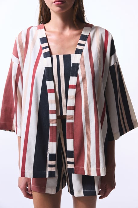Oversized Cotton Striped Mini Kimono - Image 4