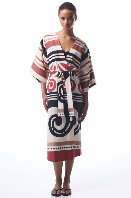 Katoenen Geometrische Maxi Kimono Met Ceintuur - Image 1