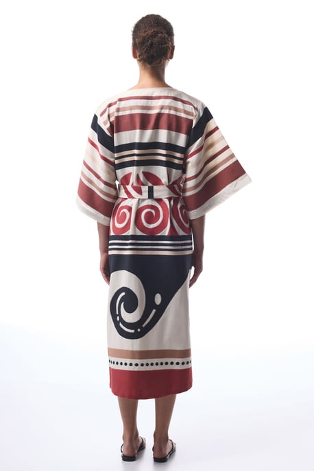 Katoenen Geometrische Maxi Kimono Met Ceintuur - Image 2