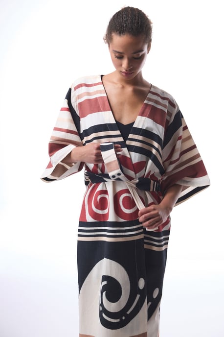 Katoenen Geometrische Maxi Kimono Met Ceintuur - Image 3
