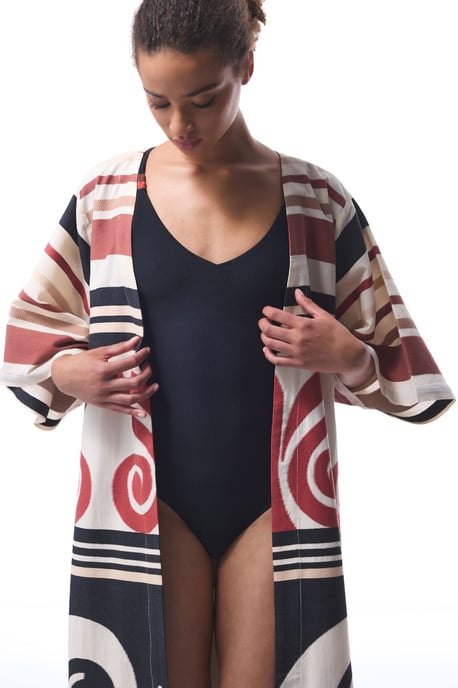 Katoenen Geometrische Maxi Kimono Met Ceintuur - Image 4