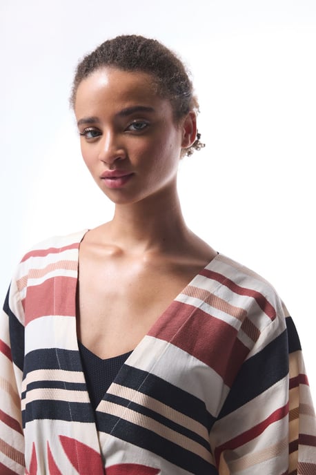 Katoenen Geometrische Maxi Kimono Met Ceintuur - Image 5