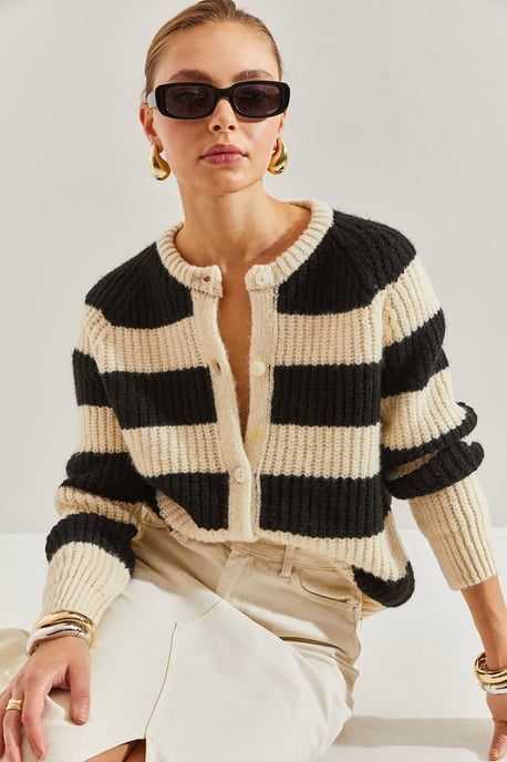 Gestreepte Gebreide Cardigan met Knopen Sluiting - Image 5