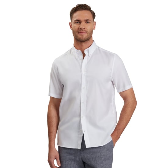 Men's Ted Baker Button Down Collar Short Sleeve Oxford Shirt in White - Image 4