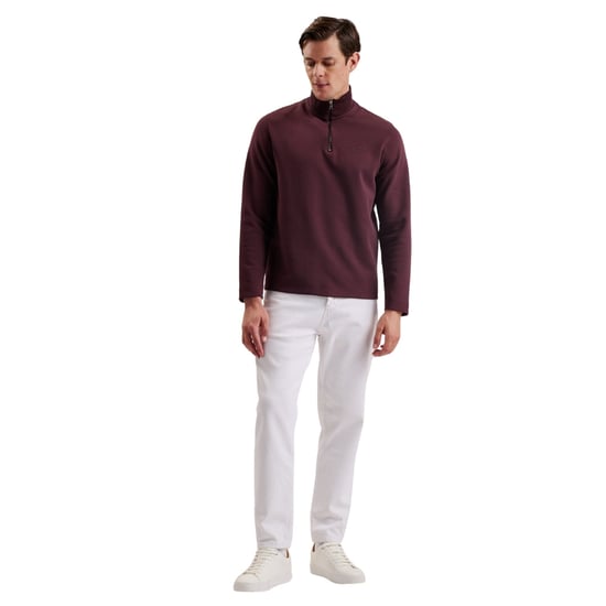 Long Sleeve 1/4 Zip Sweatshirt in Wine - Image 6