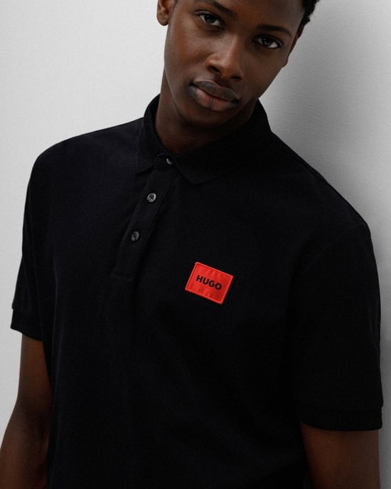 HUGO Logo Patch Sustainable Slim Fit Polo Shirt - Black - Image 3
