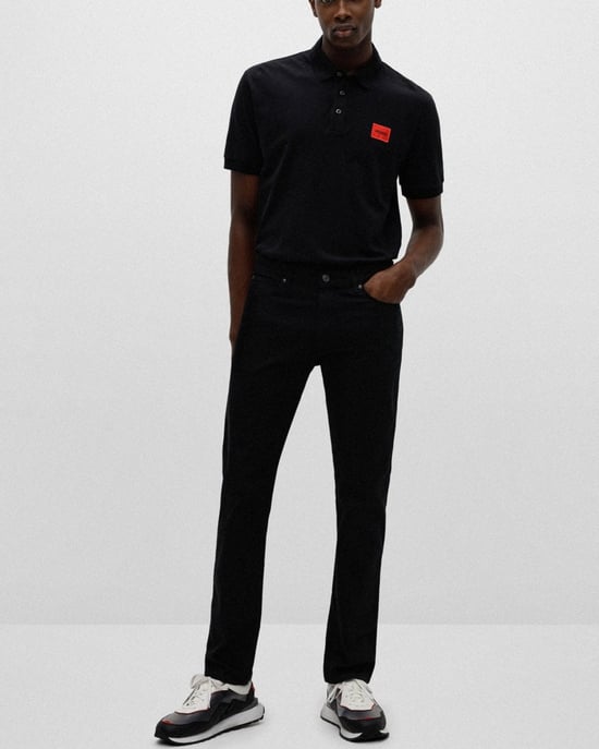HUGO Logo Patch Sustainable Slim Fit Polo Shirt - Black - Image 4