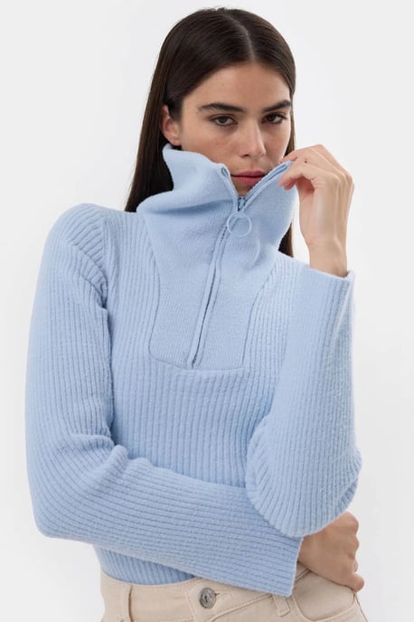 Zippered Knitted Sweater - Image 1