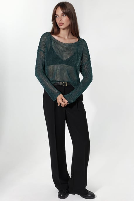 Semi-Sheer Boat Neck Knit Sweater - Image 4