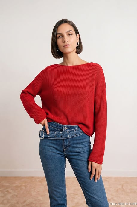 Women's Ribbed Boat Neck Knit Sweater - Image 2