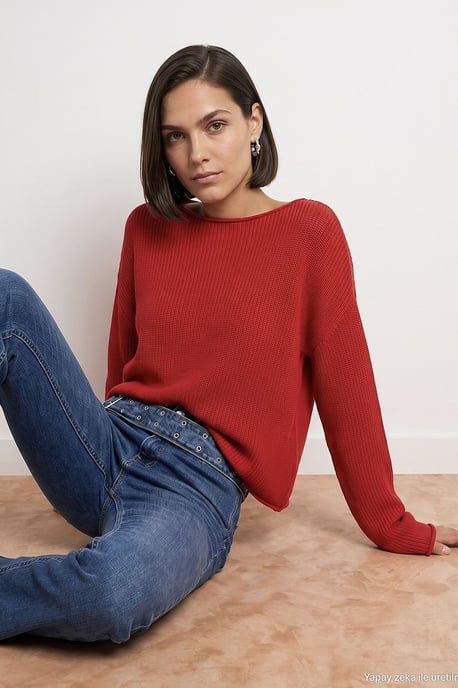 Women's Ribbed Boat Neck Knit Sweater - Image 3