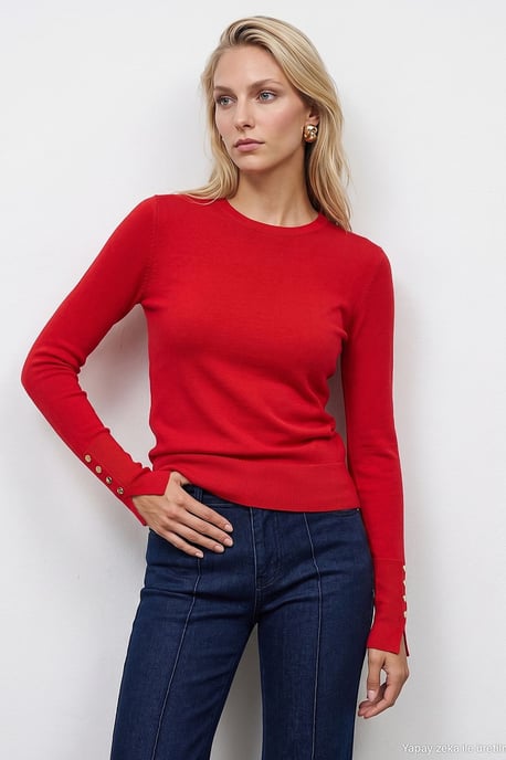 Ribbed Crew Neck Slim Fit Sweater - Image 1