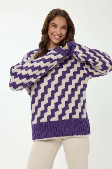 Zigzag Patterned Crew Neck Sweater - Image 1