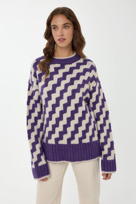 Zigzag Patterned Crew Neck Sweater - Image 3