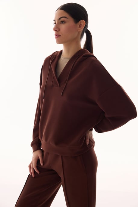 Oversized V-neck Knitted Hoodie - Image 2