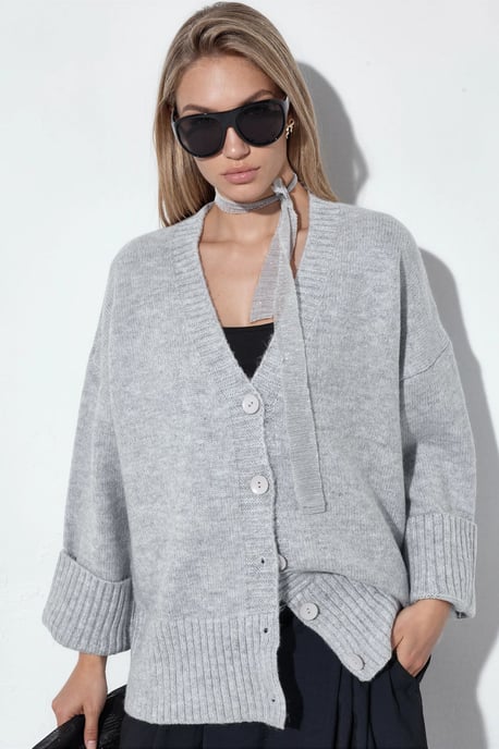 Geribbelde V-hals Knopen Cardigan - Image 1