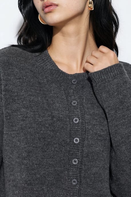 Ribbed Crew Neck Button Cardigan - Image 4