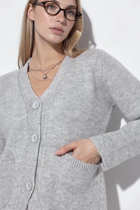 Women's Ribbed V-neck Button Cardigan - Image 3