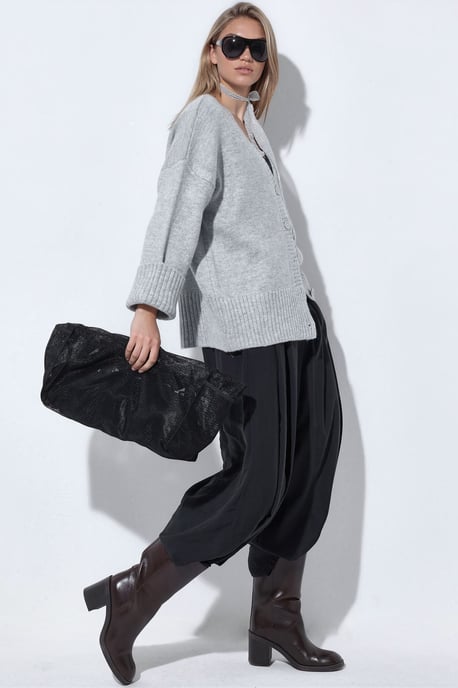 Geribbelde V-hals Knopen Cardigan - Image 2