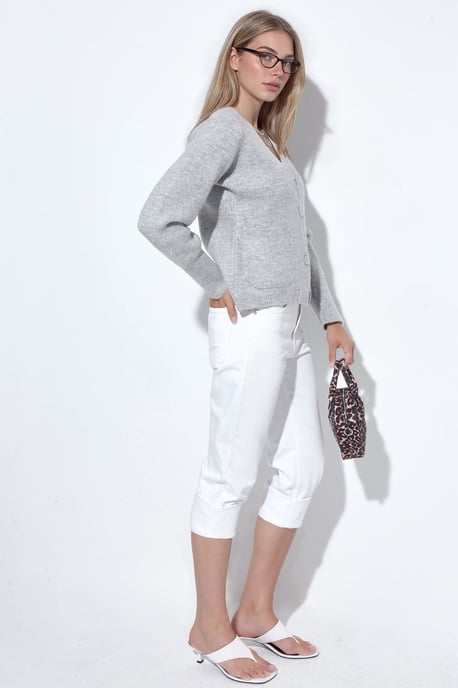 Women's Ribbed V-neck Button Cardigan - Image 4