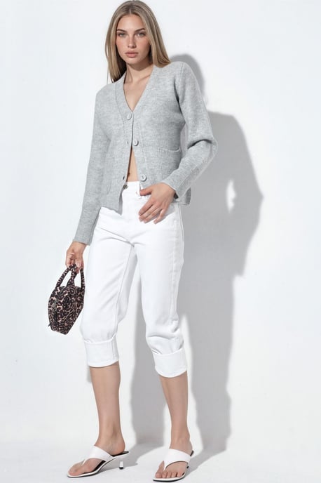 Women's Ribbed V-neck Button Cardigan - Image 5