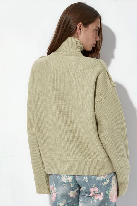 Ribbed Half-Turtleneck Button Cardigan - Image 3