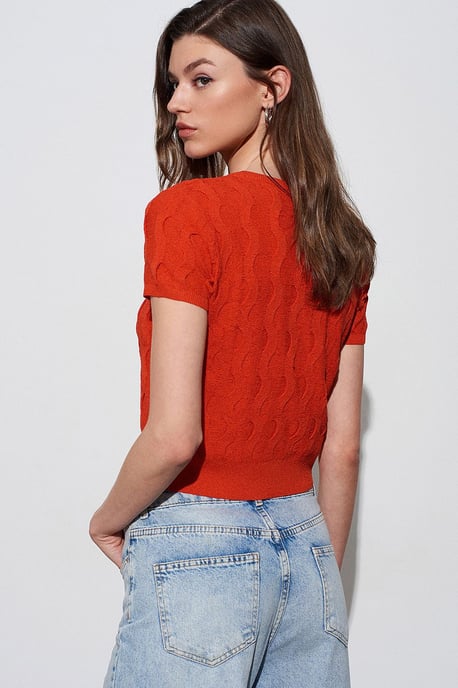 Dames Cropped Jacquard Knopen Cardigan - Image 2