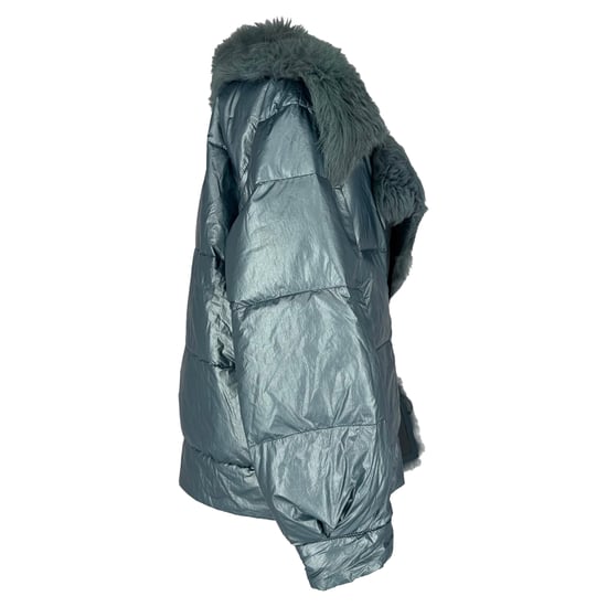 Prada Down Jacket with Faux Fur Hood in Light Blue Nylon - Image 3