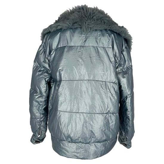 Prada Down Jacket with Faux Fur Hood in Light Blue Nylon - Image 4