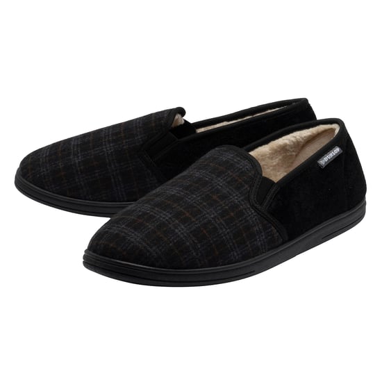 Heren Geruite Volledige Slippers Zwart Houtskool Gevoerd VK 7-12 - Image 1