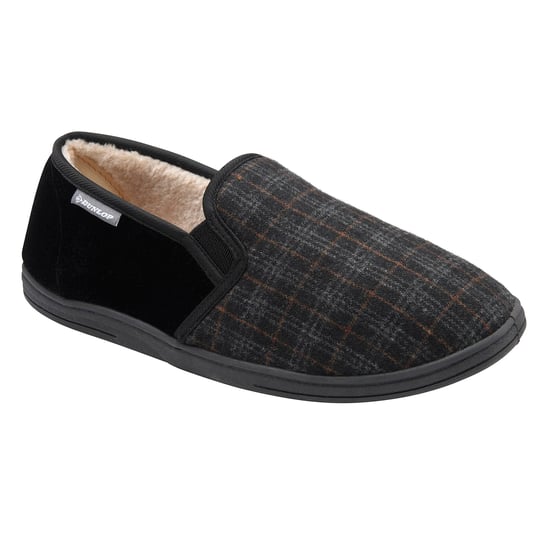 Heren Geruite Volledige Slippers Zwart Houtskool Gevoerd VK 7-12 - Image 4
