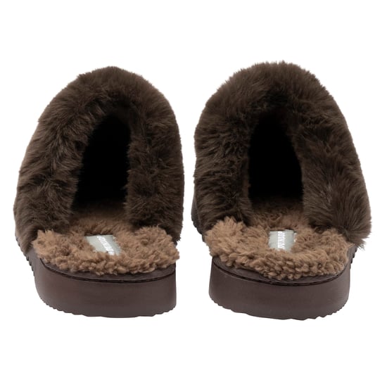 Ladies Faux Fur Trim Mule Slippers Brown Pink Tan Warm UK 3-8 - Image 2