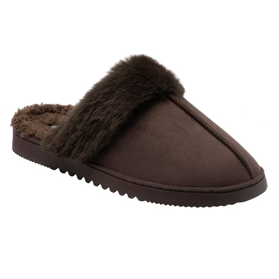 Ladies Faux Fur Trim Mule Slippers Brown Pink Tan Warm UK 3-8 - Image 4