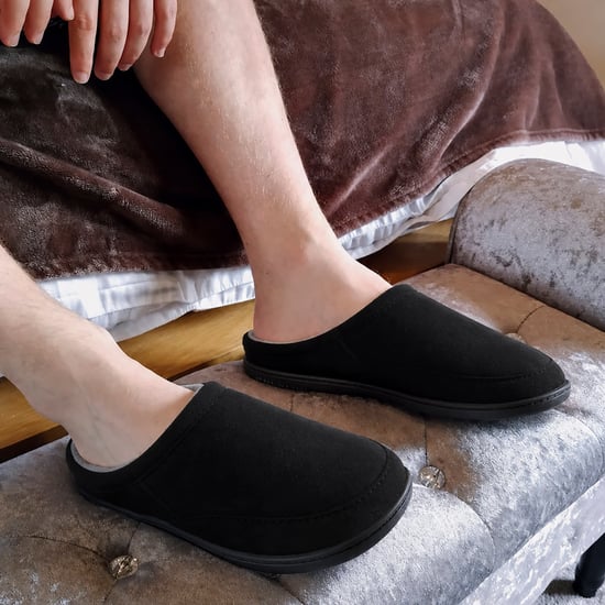 Mens Suede Look Mule Slippers Black Plush Lined UK 7-13 - Image 5