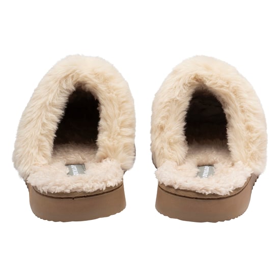 Dames Faux Fur Trim Mule Slippers Bruin Roze Beige Warm VK 3-8 - Image 2