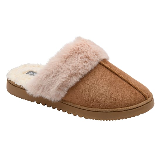 Dames Faux Fur Trim Mule Slippers Bruin Roze Beige Warm VK 3-8 - Image 4
