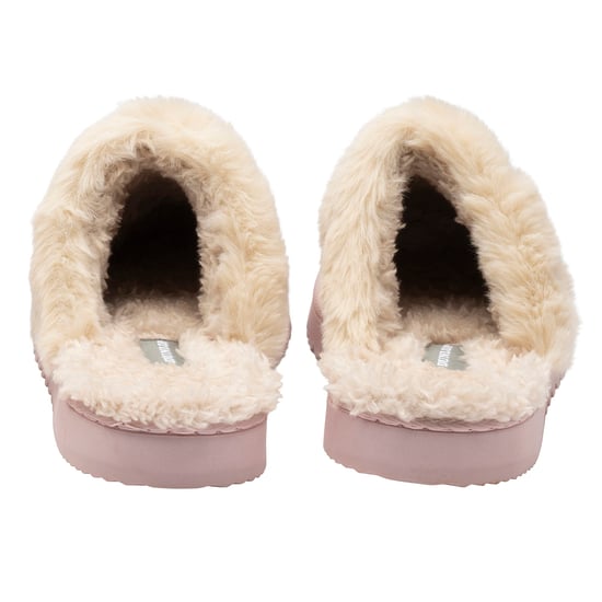 Ladies Faux Fur Trim Mule Slippers Brown Pink Tan Warm UK 3-8 - Image 2