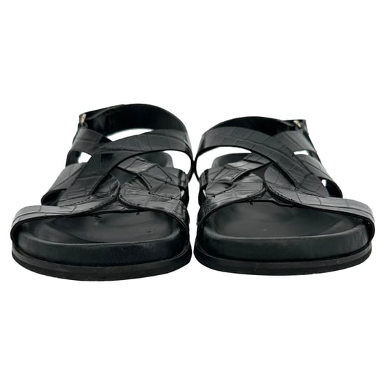 Toteme Croc-Effect Leather Slingback Sandals in Black Leather - Image 2
