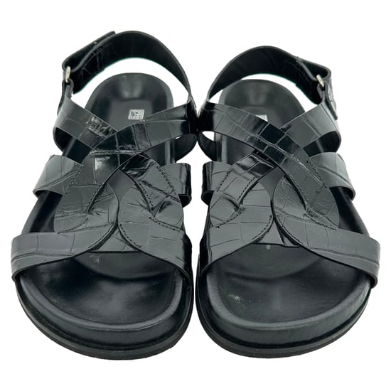 Toteme Croc-Effect Leather Slingback Sandals in Black Leather - Image 4