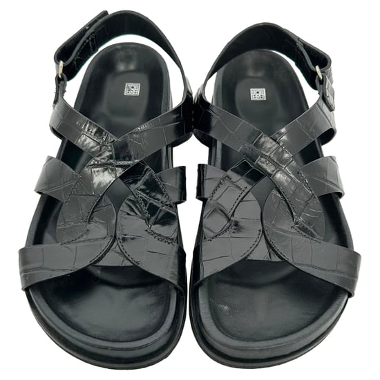 Toteme Croc-Effect Leather Slingback Sandals in Black Leather - Image 5