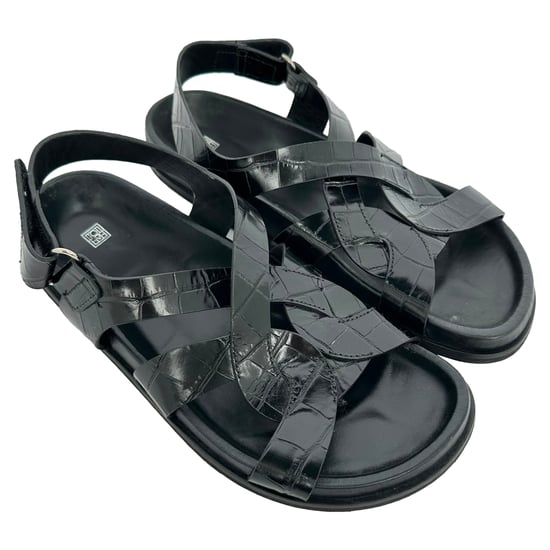 Toteme Croc-Effect Leather Slingback Sandals in Black Leather - Image 6