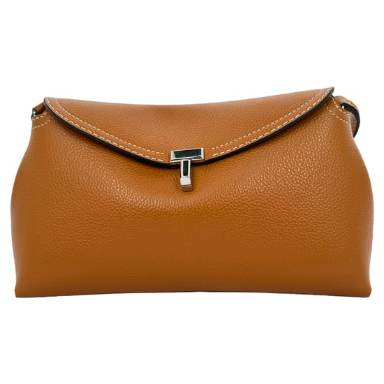 Totême T-Lock Grained-Leather Clutch in Tan Brown Leather - Image 2