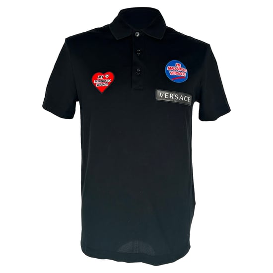 Versace Patched Polo Shirt in Black Cotton - Image 1