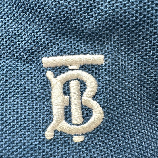 Burberry Logo-Embroidered Polo Shirt in Navy Blue Cotton - Image 5