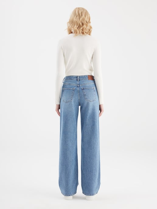 Cora jeans met middelhoge taille en lange pijpen, 5 zakken, mediumblauw - Image 2