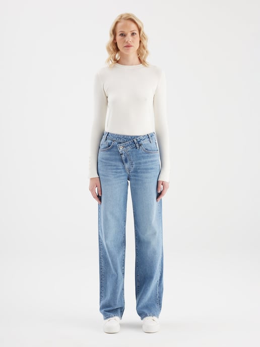 Cora jeans met middelhoge taille en lange pijpen, 5 zakken, mediumblauw - Image 4