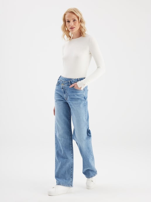 Cora jeans met middelhoge taille en lange pijpen, 5 zakken, mediumblauw - Image 5