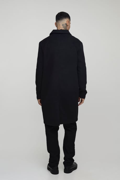 Tall Plain Regular Fit Collared Overcoat In Black - Image 2