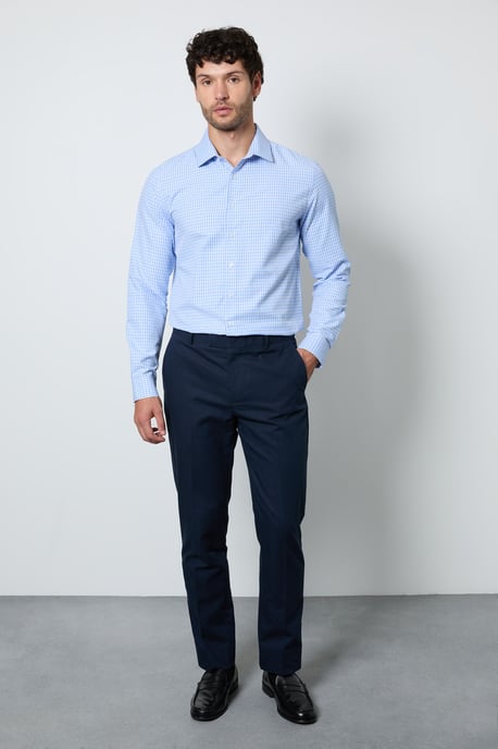 Light Blue Gingham Check Slim Fit Long Sleeve Shirt - Image 4