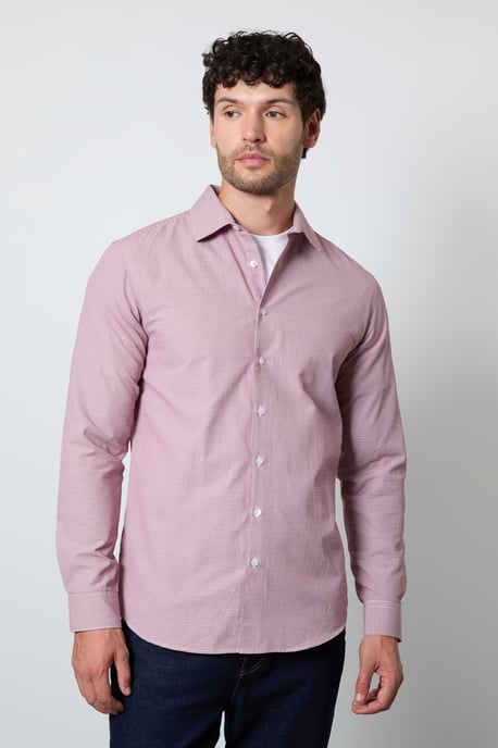 Red Textured Slim Fit Long Sleeve Shirt - Image 1